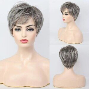 Ombre Gray Human Hair Blend Wigs